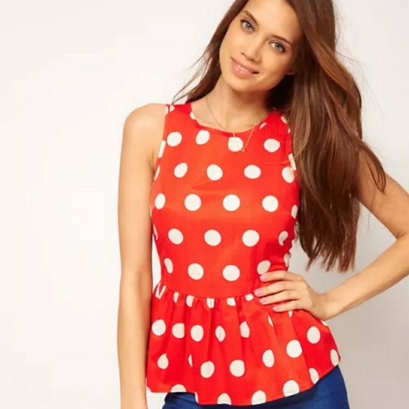 ASOS Sleeveless Top With Spot Print and Peplum 6 - Picture 2 of 11